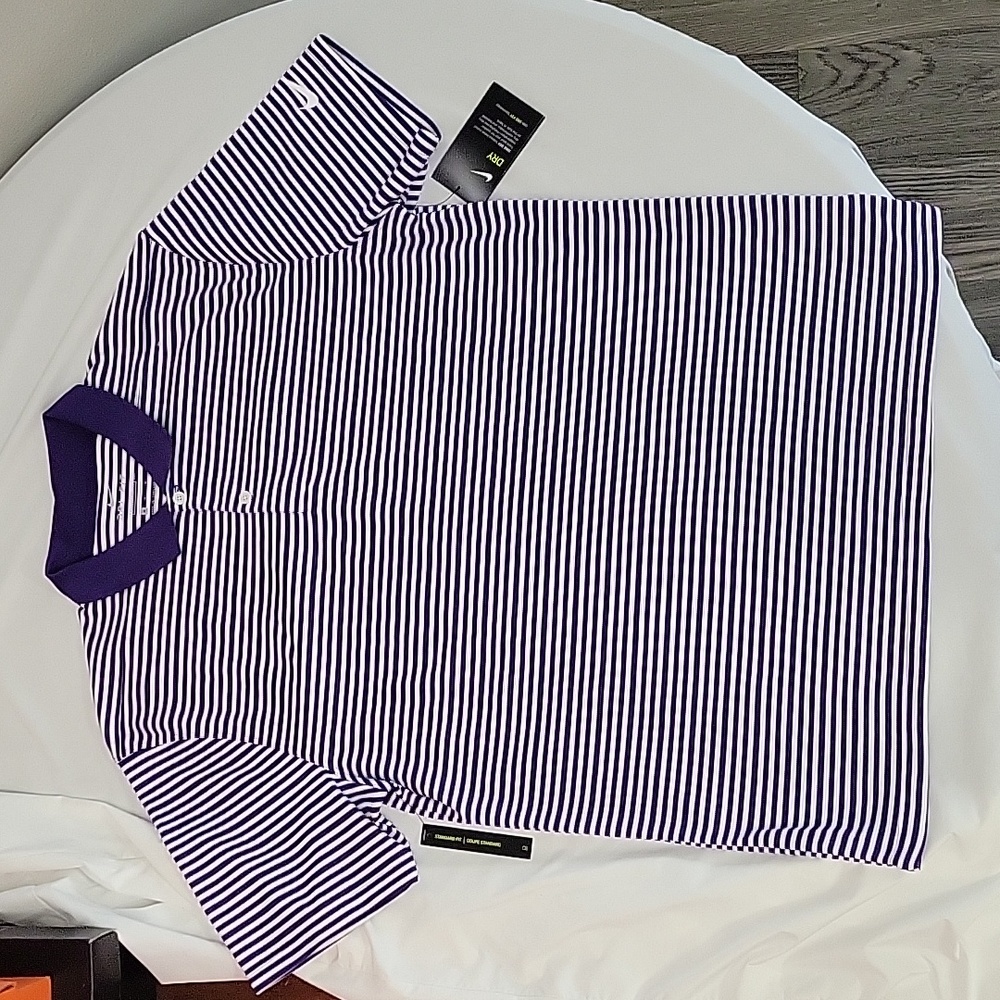 Men's Nike Dri-Fit Victory Golf Polo Purple Striped BV0367-547 Size Medium